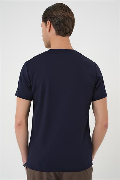 Comfort Fit Bisiklet Yaka Esnek Pamuk Casual Koyu Lacivert Tişört Ts 885