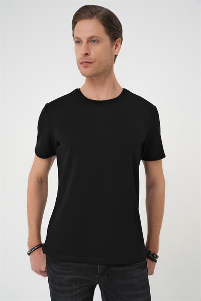 Comfort Fit Bisiklet Yaka Esnek Pamuk Casual Siyah Tişört Ts 885