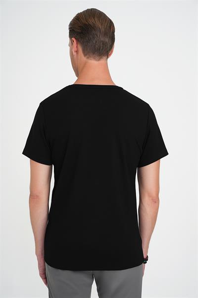Comfort Fit Bisiklet Yaka Esnek Pamuk Düz Siyah Tişört Ts 915