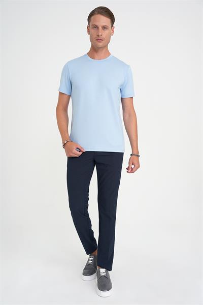 Comfort Fit Bisiklet Yaka Esnek Pamuk Casual Mavi Tişört Ts 885