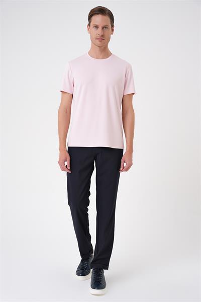 Comfort Fit Bisiklet Yaka Esnek Pamuk Casual Pembe Tişört Ts 885