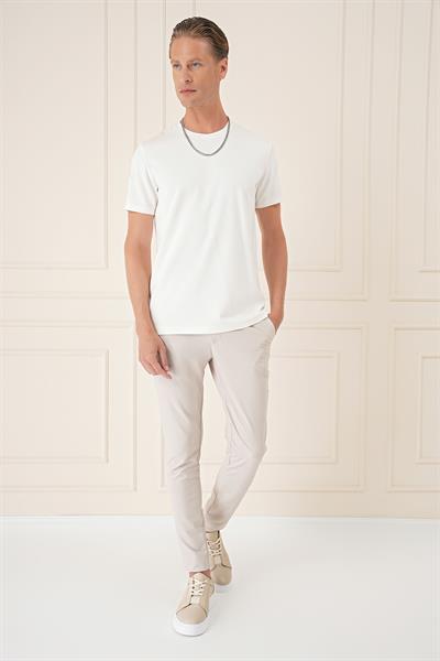 Comfort Fit Bisiklet Yaka Esnek Pamuk Casual Ekru Tişört Ts 885