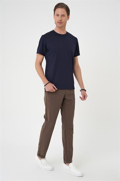 Comfort Fit Bisiklet Yaka Esnek Pamuk Casual Koyu Lacivert Tişört Ts 885