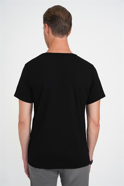 Comfort Fit Bisiklet Yaka Esnek Pamuklu Düz Siyah Tişört TS 915