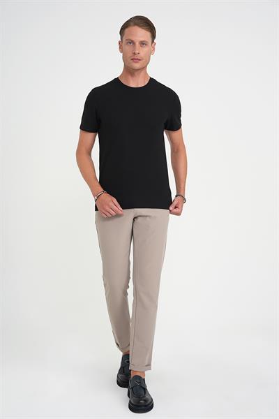 Comfort Fit Bisiklet Yaka Fitilli Kısa Kol Siyah Tişört Ts 912