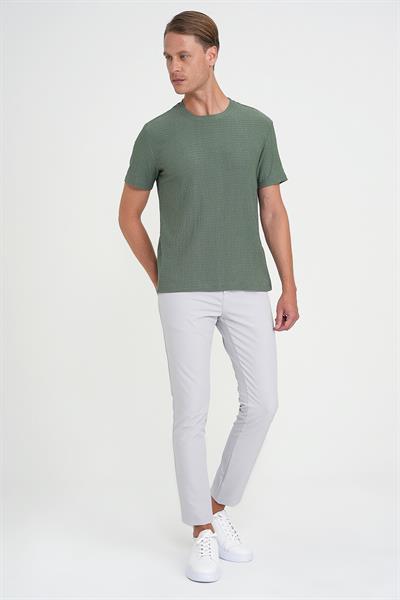 Comfort Fit Bisiklet Yaka Gofre Kısa Kol Yeşil Tişört Ts 911