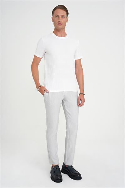Comfort Fit Bisiklet Yaka Gofre Kısa Kol Ekru Tişört Ts 911