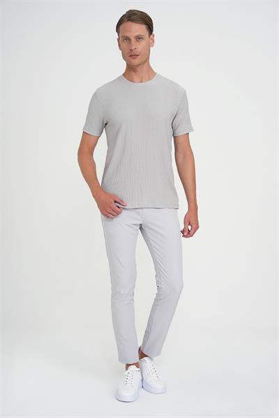 Comfort Fit Bisiklet Yaka Gofre Kısa Kol Gri Tişört Ts 911