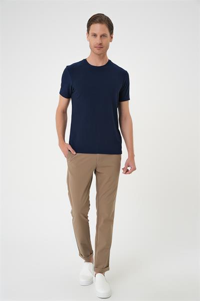Comfort Fit Bisiklet Yaka Kabartma Desenli Casual Lacivert Tişört Ts 899