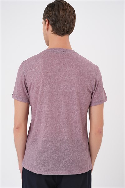 Comfort Fit Bisiklet Yaka Keten Karışımlı Gül Kurusu Tişört TS 902