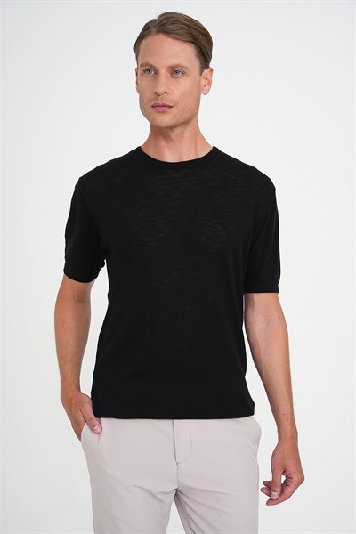 Comfort Fit Bisiklet Yaka Kısa Kol Spor Siyah Triko Tr 881