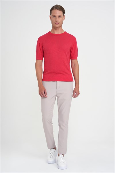 Comfort Fit Bisiklet Yaka Kısa Kol Spor Mercan Triko Tr 881