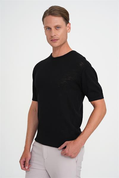 Comfort Fit Bisiklet Yaka Kısa Kol Spor Siyah Triko Tr 881