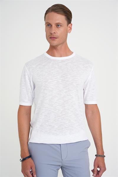 Comfort Fit Bisiklet Yaka Kısa Kol Spor Beyaz Triko Tr 881