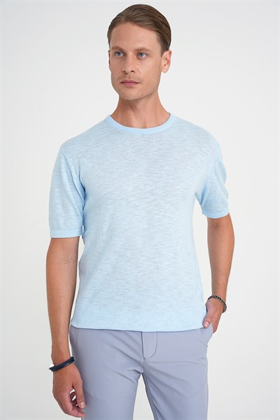Comfort Fit Bisiklet Yaka Kısa Kol Spor Mavi Triko Tr 881