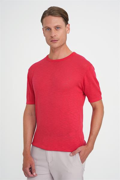 Comfort Fit Bisiklet Yaka Kısa Kol Spor Mercan Triko Tr 881