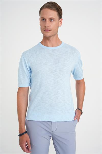 Comfort Fit Bisiklet Yaka Kısa Kol Spor Mavi Triko Tr 881