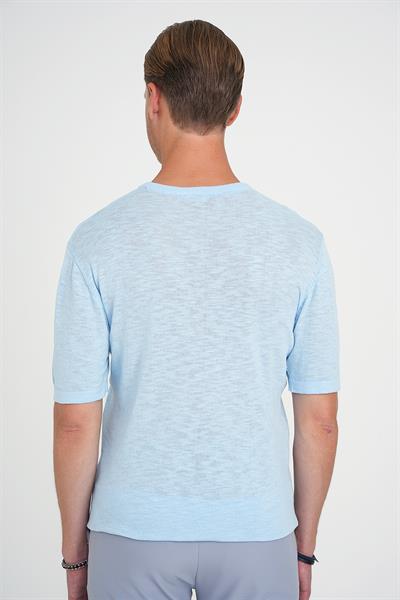 Comfort Fit Bisiklet Yaka Kısa Kol Spor Mavi Triko Tr 881