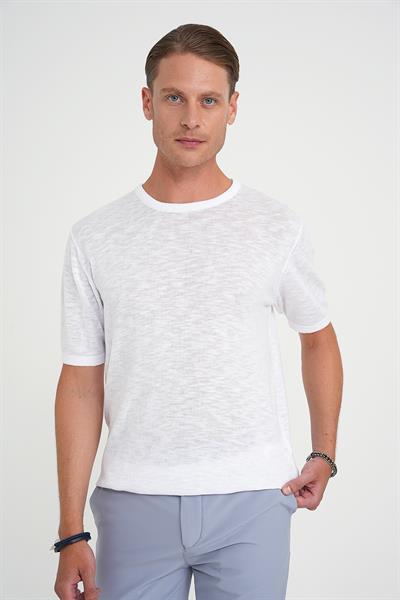 Comfort Fit Bisiklet Yaka Kısa Kol Spor Beyaz Triko Tr 881