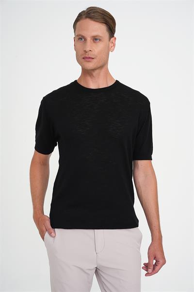 Comfort Fit Bisiklet Yaka Kısa Kol Spor Siyah Triko Tr 881