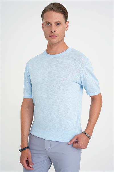 Comfort Fit Bisiklet Yaka Kısa Kol Spor Mavi Triko Tr 881