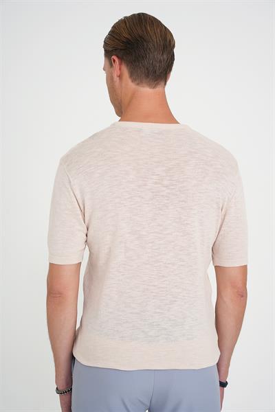 Comfort Fit Bisiklet Yaka Kısa Kol Spor Bej Triko Tr 881