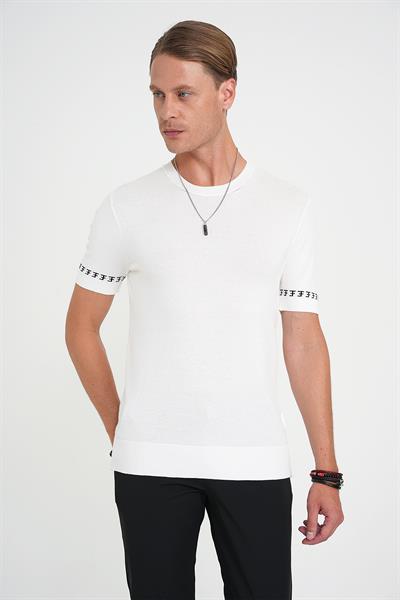 Comfort Fit Bisiklet Yaka Kısa Kollu Ekru Triko Tr 882