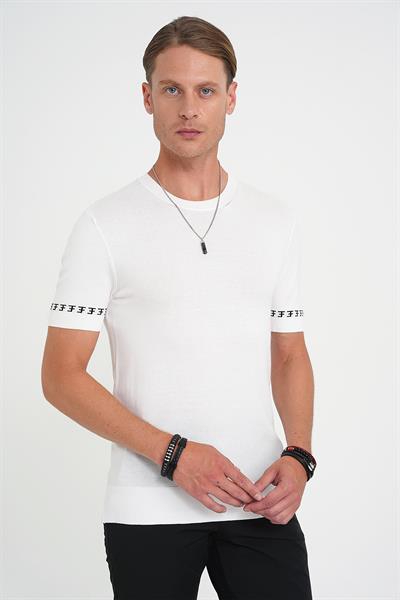 Comfort Fit Bisiklet Yaka Kısa Kollu Ekru Triko Tr 882