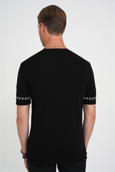 Comfort Fit Bisiklet Yaka Kısa Kollu Siyah Triko Kazak Tr 882
