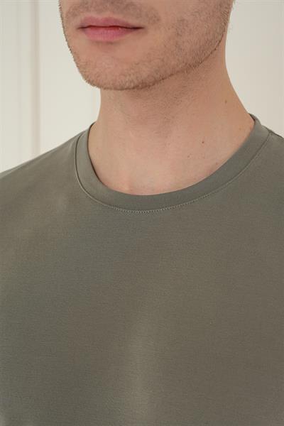 Comfort Fit Bisiklet Yaka Modal Kısa Kol Casual Haki Tişört Ts 895