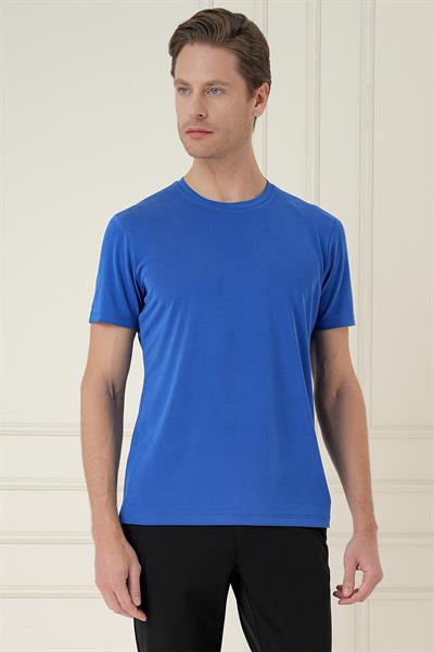 Comfort Fit Bisiklet Yaka Modal Kısa Kol Casual Koyu Mavi Tişört Ts 895