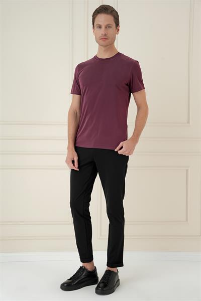 Comfort Fit Bisiklet Yaka Modal Kısa Kol Casual Mürdüm Tişört Ts 895