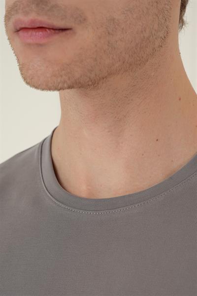 Comfort Fit Bisiklet Yaka Modal Kısa Kol Casual Vizon Tişört Ts 895