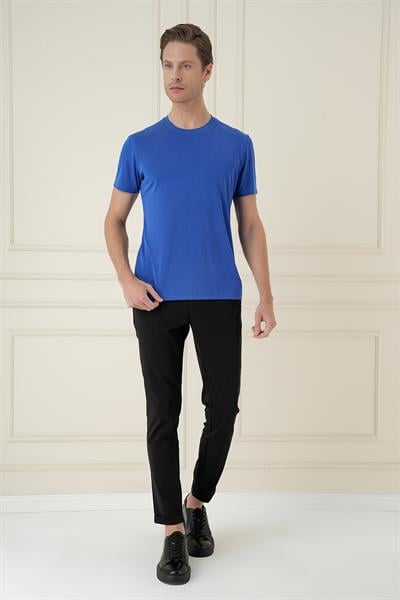 Comfort Fit Bisiklet Yaka Modal Kısa Kol Casual Koyu Mavi Tişört Ts 895