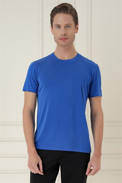 Comfort Fit Bisiklet Yaka Modal Kısa Kol Casual Koyu Mavi Tişört Ts 895