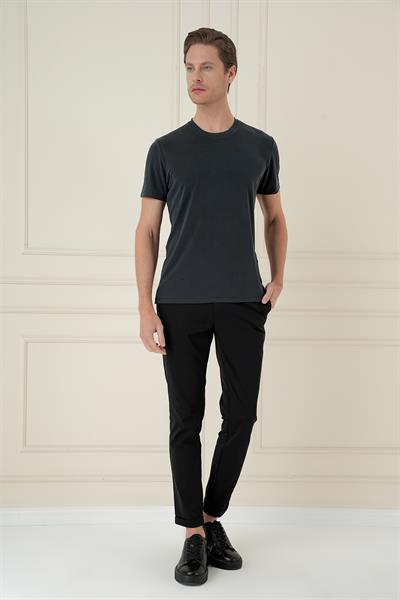 Comfort Fit Bisiklet Yaka Modal Kısa Kol Casual Siyah Tişört Ts 895