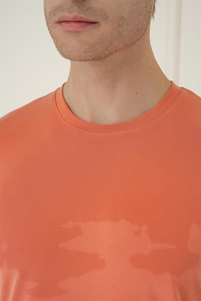 Comfort Fit Bisiklet Yaka Modal Kısa Kol Casual Turuncu Tişört Ts 895