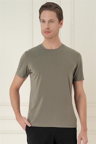 Comfort Fit Bisiklet Yaka Modal Kısa Kol Casual Haki Tişört Ts 895