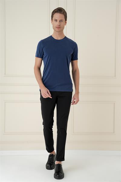 Comfort Fit Bisiklet Yaka Modal Kısa Kol Casual Lacivert Tişört Ts 895