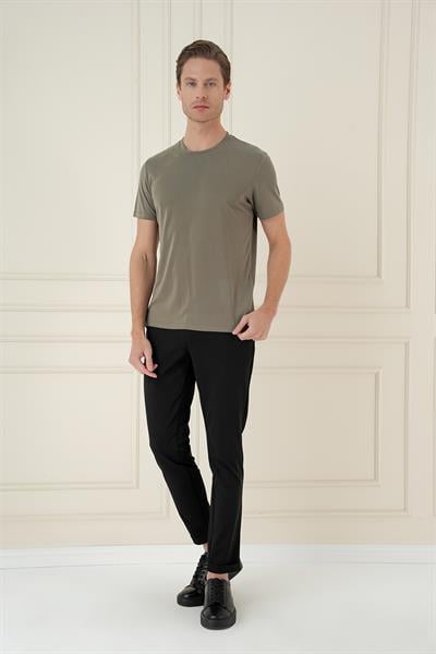 Comfort Fit Bisiklet Yaka Modal Kısa Kol Casual Haki Tişört Ts 895