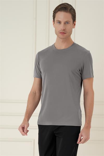Comfort Fit Bisiklet Yaka Modal Kısa Kol Casual Vizon Tişört Ts 895