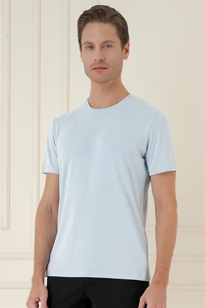 Comfort Fit Bisiklet Yaka Modal Kısa Kol Casual Mavi Tişört Ts 895