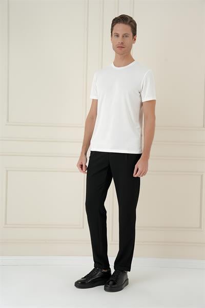 Comfort Fit Bisiklet Yaka Modal Kısa Kol Casual Ekru Tişört Ts 895