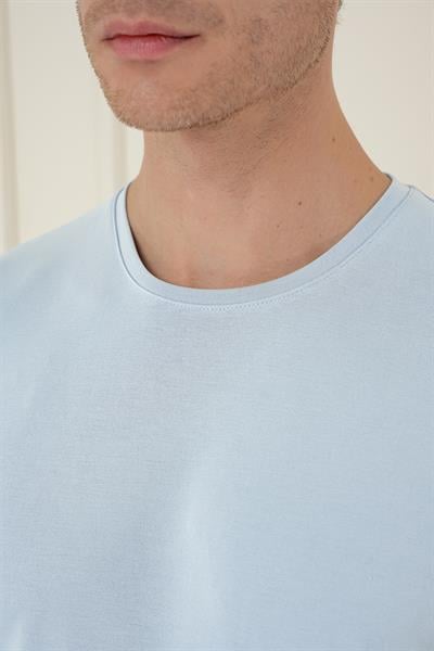 Comfort Fit Bisiklet Yaka Modal Kısa Kol Casual Mavi Tişört Ts 895
