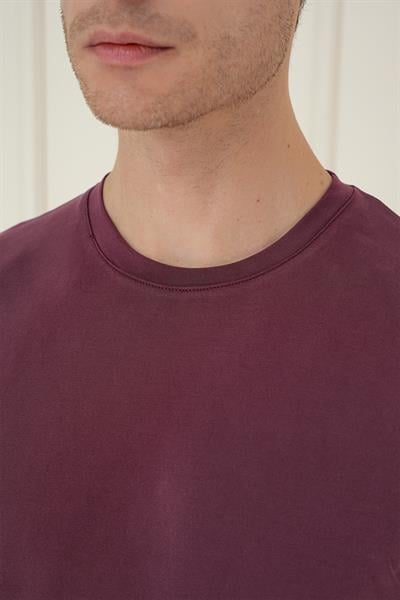 Comfort Fit Bisiklet Yaka Modal Kısa Kol Casual Mürdüm Tişört Ts 895