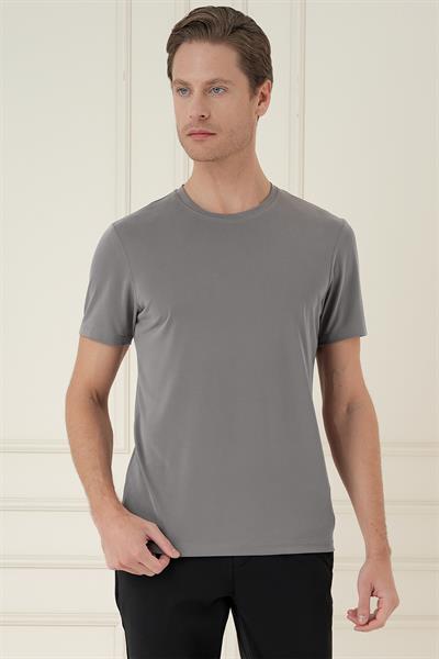 Comfort Fit Bisiklet Yaka Modal Kısa Kol Casual Vizon Tişört Ts 895