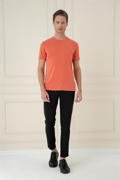 Comfort Fit Bisiklet Yaka Modal Kısa Kol Casual Turuncu Tişört Ts 895