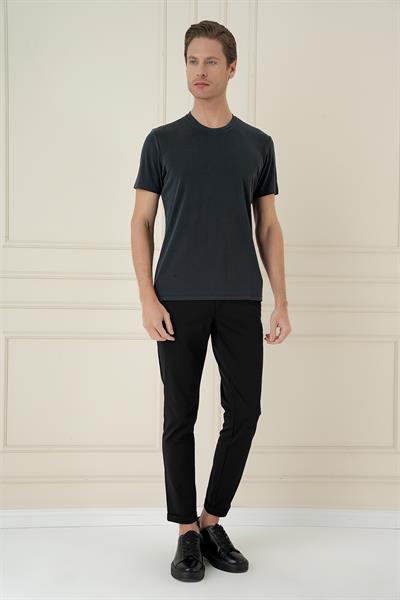 Comfort Fit Bisiklet Yaka Modal Kısa Kol Casual Siyah Tişört Ts 895