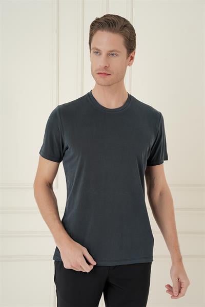 Comfort Fit Bisiklet Yaka Modal Kısa Kol Casual Siyah Tişört Ts 895