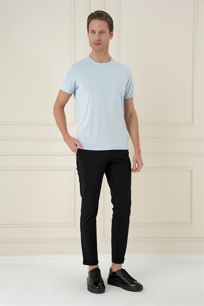 Comfort Fit Bisiklet Yaka Modal Kumaş Kısa Kollu Mavi Tişört TS 895
